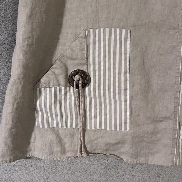 Ali Miles Top Plus Sz 2X Beige Linen Blend Pocket Flowy Lagenlook Stripe Accent - Picture 3 of 8